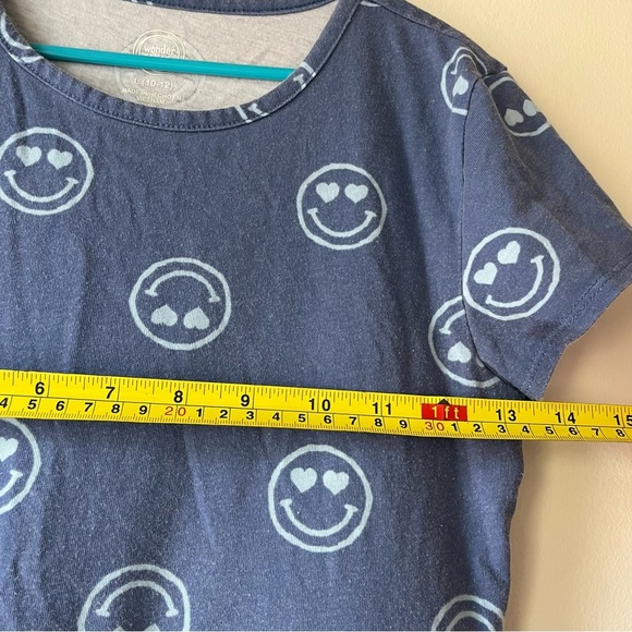 🌼 5/$25 Wonder Nation Girls Blue Smiley Face Dress Size L 10-12 Short Sleeve - Picture 6 of 8